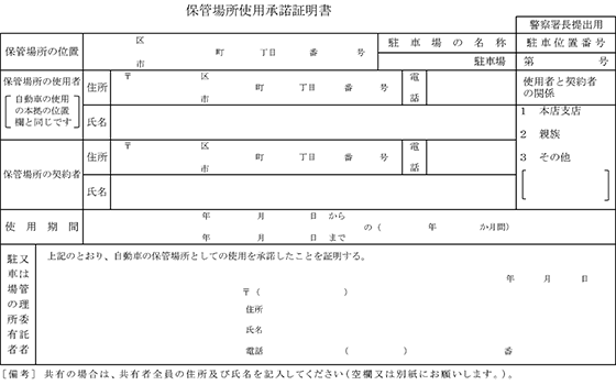 保管場所使用承諾証明書