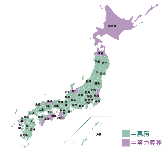 都道府県ごとの自転車保険の加入義務や努力義務の状況