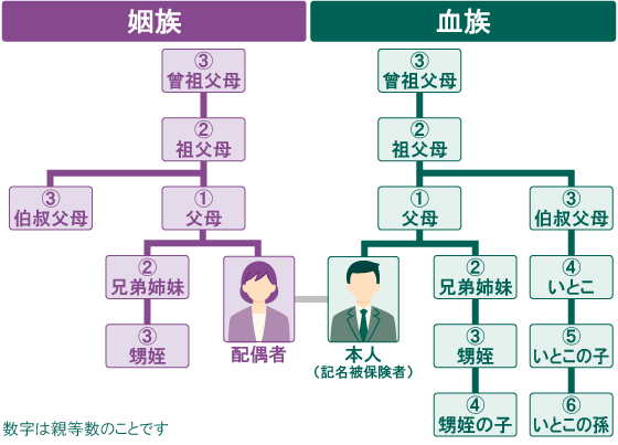 6親等内の血族または3親等内の姻族