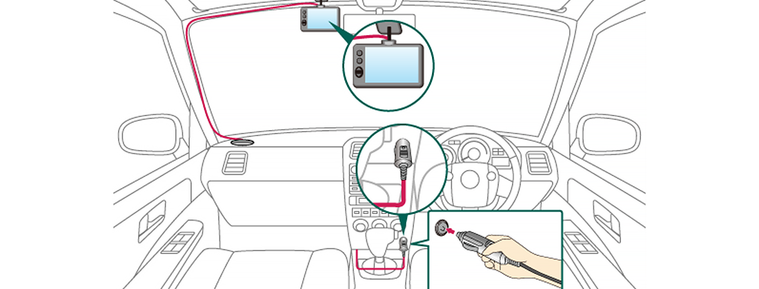 車のドライブレコーダーと電源コード