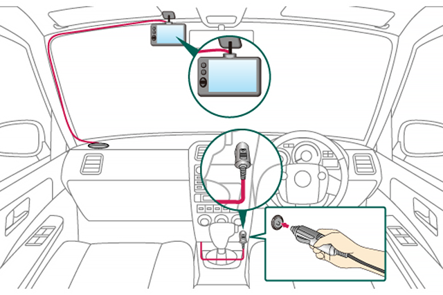 車のドライブレコーダーと電源コード