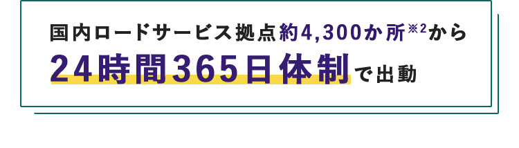 国内ロードサービス拠点約4,300か所※2から 24時間365日体制で出動