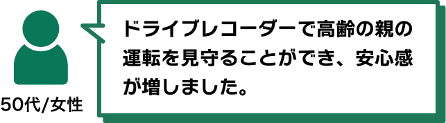 ドライブレコーダーで高齢の親の運転を見守ることができ、安心感が増しました。