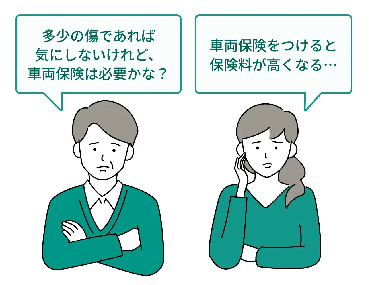 「多少の傷であれば気にしないけれど、車両保険は必要かな?」「車両保険をつけると保険料が高くなる…」