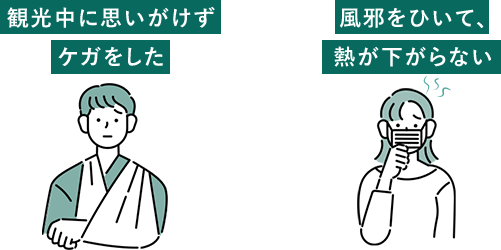 観光中に思いがけずケガをした 風邪をひいて、熱が下がらない