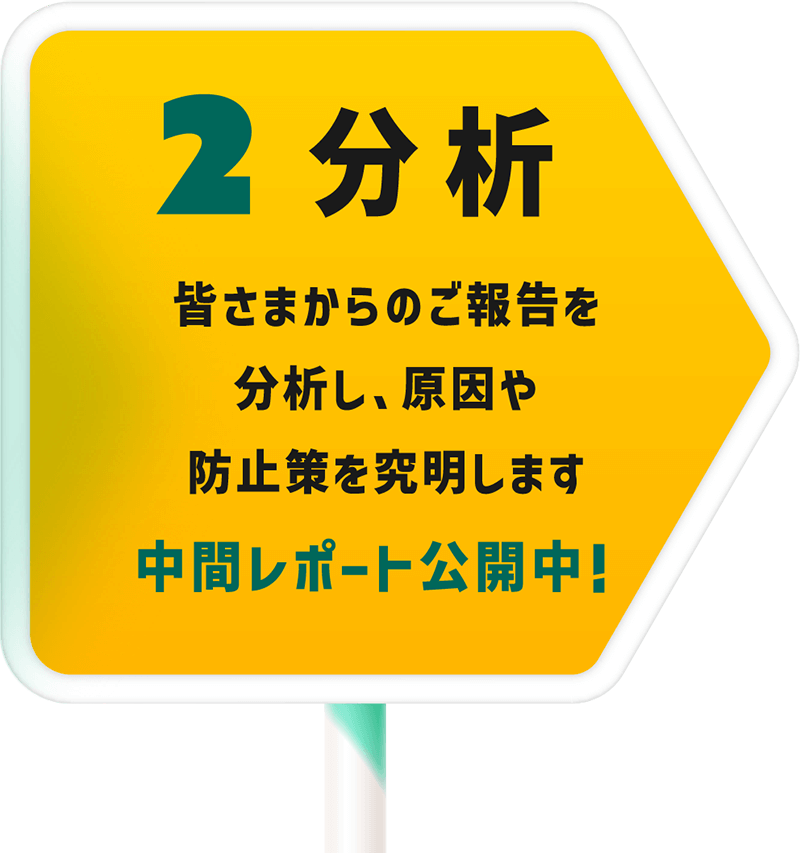 2分析 皆さまからのご報告を分析し、原因や防止策を究明します 中間レポート公開中！